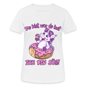 Du bist, was du isst - ich bin süß! Lustig Einhorn - Frauen T-Shirt atmungsaktiv - Weiß - Vorne - AI Model Female 172 dark (172cm)