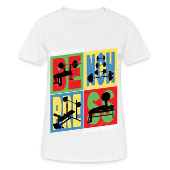 développé couché, haltérophilie, musculation, fitness, fort - T-shirt respirant Femme - blanc - Devant - AI Model Female 172 dark (172cm)