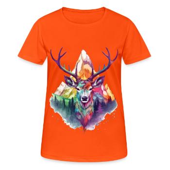 deer, deer, antler, animal, nature, forest, wilderness, mountains - Women's Breathable T-Shirt - neon orange - Front - AI Model Female 172 dark (172cm)