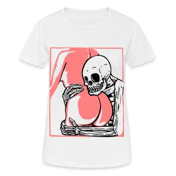 Fld.) Skeleton Butt Hug | Woodcut foundfootage - Women's Breathable T-Shirt - white - Front - AI Model Female 172 dark (172cm)