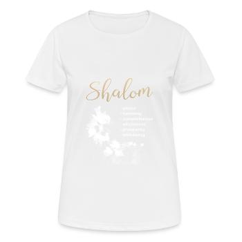 Conception chrétienne avec le mot hébreu 'Shalom' et - T-shirt respirant Femme - blanc - Devant - AI Model Female 172 dark (172cm)