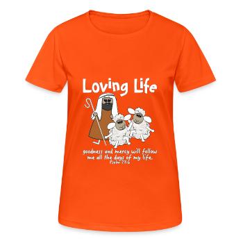 Christliche Designschafe mit ihrem Guten Hirten - Frauen T-Shirt atmungsaktiv - Neonorange - Vorne - AI Model Female 172 dark (172cm)