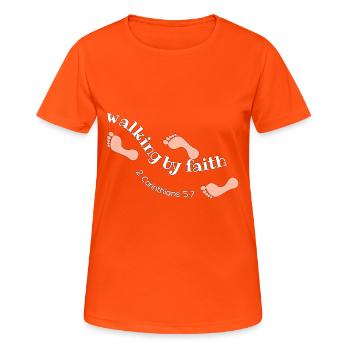 Christlicher Bibelvers Gehen im Glauben 2 - Frauen T-Shirt atmungsaktiv - Neonorange - Vorne - AI Model Female 172 dark (172cm)