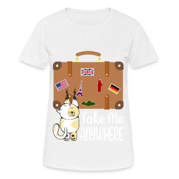 Reisen Koffer Katze Urlaub Trip Auswandern Sommer - Frauen T-Shirt atmungsaktiv - Weiß - Vorne - AI Model Female 172 dark (172cm)