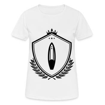 Surfbrett wappen - Frauen T-Shirt atmungsaktiv - Weiß - Vorne - AI Model Female 172 dark (172cm)