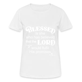 Le design chrétien croit aux promesses et est - T-shirt respirant Femme - blanc - Devant - AI Model Female 172 dark (172cm)