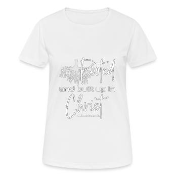 Le dessein chrétien enraciné et édifié en Christ - T-shirt respirant Femme - blanc - Devant - AI Model Female 172 dark (172cm)