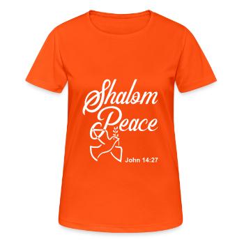 Christian Design Shalom, Paix Jean 14 verset 27 - T-shirt respirant Femme - orange néon - Devant - AI Model Female 172 dark (172cm)