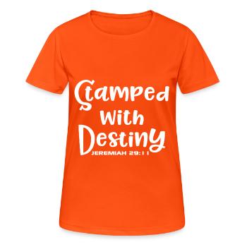 Christian Design gestempelt mit Destiny Jeremiah 29 - Frauen T-Shirt atmungsaktiv - Neonorange - Vorne - AI Model Female 172 dark (172cm)