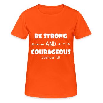 Christliches Design Sei stark und mutig Joshua - Frauen T-Shirt atmungsaktiv - Neonorange - Vorne - AI Model Female 172 dark (172cm)