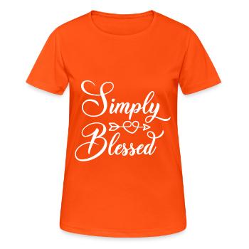 Christliches Design einfach gesegnet - Frauen T-Shirt atmungsaktiv - Neonorange - Vorne - AI Model Female 172 dark (172cm)