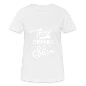 Christliches Design Es gibt einen Segen im Sturm - Frauen T-Shirt atmungsaktiv - Weiß - Vorne - AI Model Female 172 dark (172cm)
