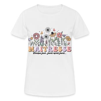 Maîtresse d'école motif floral fleur cadeau groovy - T-shirt respirant Femme - blanc - Devant - AI Model Female 172 dark (172cm)