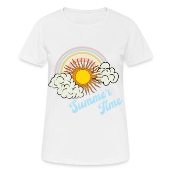 Heure d’été - Soleil d’été Arc-en-ciel Nuages Rétro - T-shirt respirant Femme - blanc - Devant - AI Model Female 172 dark (172cm)