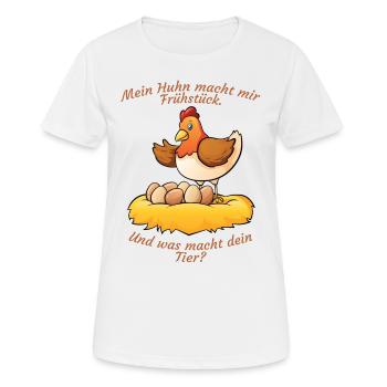 Mein Huhn macht Frühstück - Frauen T-Shirt atmungsaktiv - Weiß - Vorne - AI Model Female 172 dark (172cm)