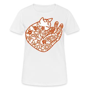 Floral Schlafende Katze - Frauen T-Shirt atmungsaktiv - Weiß - Vorne - AI Model Female 172 dark (172cm)