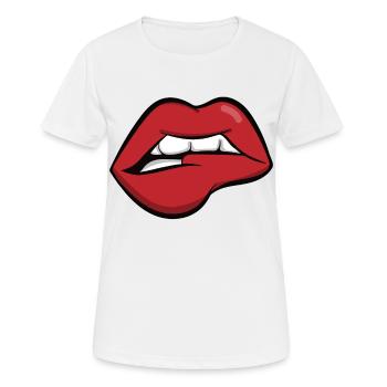 Visage rire dents grimace grimace lèvre - T-shirt respirant Femme - blanc - Devant - AI Model Female 172 dark (172cm)
