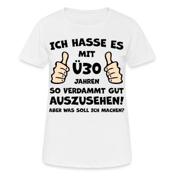 Ü30 Jahre Jubiläum - Frauen T-Shirt atmungsaktiv - Weiß - Vorne - AI Model Female 172 dark (172cm)