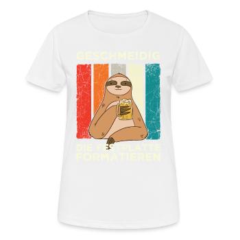 Geschmeidig Festplatte Formatieren Faultier Bier - Frauen T-Shirt atmungsaktiv - Weiß - Vorne - AI Model Female 172 dark (172cm)