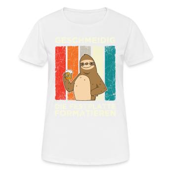Geschmeidig Festplatte Formatieren Faultier Bier - Frauen T-Shirt atmungsaktiv - Weiß - Vorne - AI Model Female 172 dark (172cm)