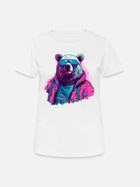 Pinker Bär mit Sonnenbrille - Frauen T-Shirt atmungsaktiv - Weiß