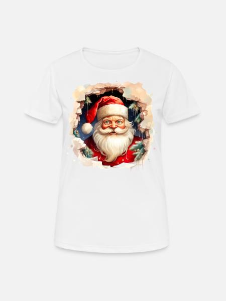 Watercolor Santa Claus in a hole in the wall - Women's Breathable T-Shirt - white