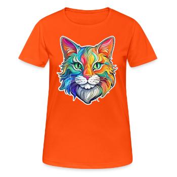Bunte Katze - vielfältiger Freund - Frauen T-Shirt atmungsaktiv - Neonorange - Vorne - AI Model Female 172 dark (172cm)