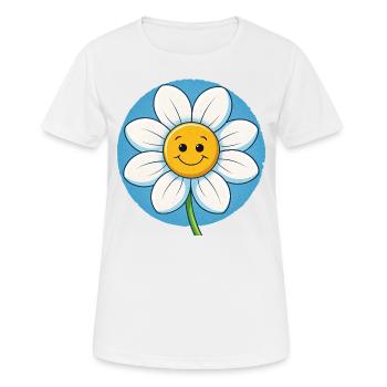 Cheerful White Daisy with Smiley Faces Pop Art - Frauen T-Shirt atmungsaktiv - Weiß - Vorne - AI Model Female 172 dark (172cm)