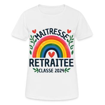 Maîtresse d' école retraitée classe 2024 - T-shirt respirant Femme - blanc - Devant - AI Model Female 172 dark (172cm)