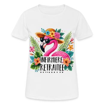 Infirmière retraitée cadeau retraite flamant rose - T-shirt respirant Femme - blanc - Devant - AI Model Female 172 dark (172cm)