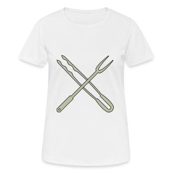 Grillzange und Fleischgabel - Frauen T-Shirt atmungsaktiv - Weiß - Vorne - AI Model Female 172 dark (172cm)