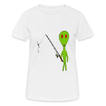Funny alien with fishing route - Women's Breathable T-Shirt - white - Front - AI Model Female 172 dark (172cm)