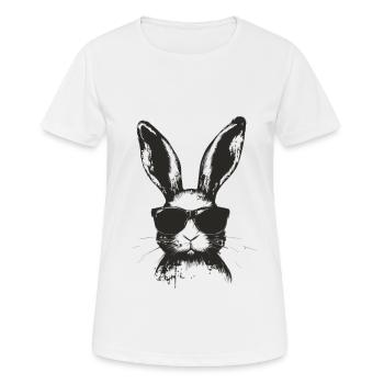 Hase mit Sonnenbrille Grunge Monochrom - Frauen T-Shirt atmungsaktiv - Weiß - Vorne - AI Model Female 172 dark (172cm)