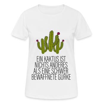 Kaktus Bewaffnete Gurke Lustig - Frauen T-Shirt atmungsaktiv - Weiß - Vorne - AI Model Female 172 dark (172cm)