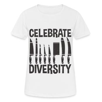 Célébrez la diversité Couteaux de collection Couteaux L’amateur - T-shirt respirant Femme - blanc - Devant - AI Model Female 172 dark (172cm)