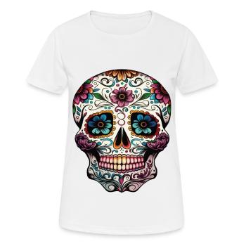 Crâne décoratif Mexicain - T-shirt respirant Femme - blanc - Devant - AI Model Female 172 dark (172cm)