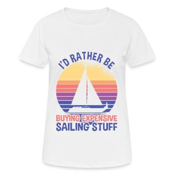 Buy Expensive Sailing Stuff - Frauen T-Shirt atmungsaktiv - Weiß - Vorne - AI Model Female 172 dark (172cm)