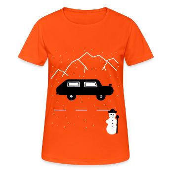 Automobiliste, Autoroute, Hiver, Solitude, Neige, Voiture - T-shirt respirant Femme - orange néon - Devant - AI Model Female 172 dark (172cm)