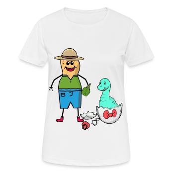 Cacahuète Zookeeper Dino bébé oeuf de naissance - T-shirt respirant Femme - blanc - Devant - AI Model Female 172 dark (172cm)
