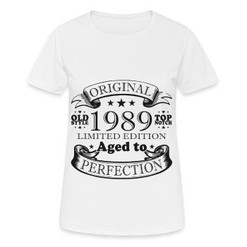 Fabriqué en 1989 Anniversaire 35 ans - T-shirt respirant Femme - blanc - Devant - AI Model Female 172 dark (172cm)