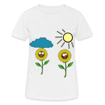 Sonnenblume Sonnenblumen Wetter Regen Sonne Wolke - Frauen T-Shirt atmungsaktiv - Weiß - Vorne - AI Model Female 172 dark (172cm)