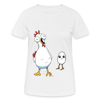 Poule, poule, oeuf, oeufs, poussin, bébé, volaille, poulets - T-shirt respirant Femme - blanc - Devant - AI Model Female 172 dark (172cm)