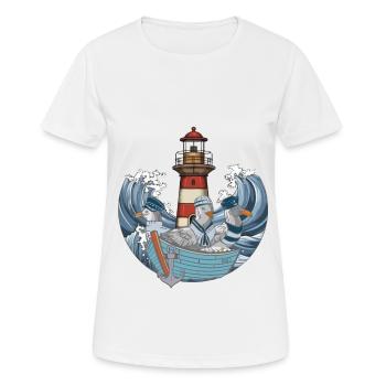 Möwen Boot Schifffahrt Leuchtturm Wellen Meer - Frauen T-Shirt atmungsaktiv - Weiß - Vorne - AI Model Female 172 dark (172cm)