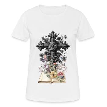 Croix Croix Fleurs Funéraire Crucifix Mort - T-shirt respirant Femme - blanc - Devant - AI Model Female 172 dark (172cm)