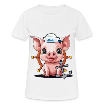 Schwein Glücksgsbringer Matrose Steuermann Moin - Frauen T-Shirt atmungsaktiv - Weiß - Vorne - AI Model Female 172 dark (172cm)