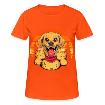 Drôle de chien montrant le majeur - T-shirt respirant Femme - orange néon - Devant - AI Model Female 172 dark (172cm)
