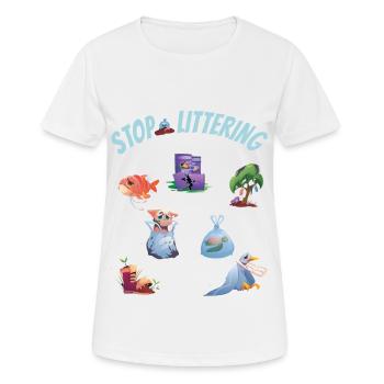 Stoppt Plastikverschmutzung & Umwelt Zu Vermüllen - Frauen T-Shirt atmungsaktiv - Weiß - Vorne - AI Model Female 172 dark (172cm)