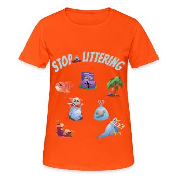 Stops plastic pollution and littering the environment - Women's Breathable T-Shirt - neon orange - Front - AI Model Female 172 dark (172cm)