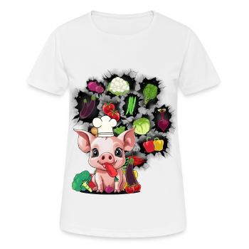 Vegetarisch kochen Ferkel Schweinchen Gemüse Küche - Frauen T-Shirt atmungsaktiv - Weiß - Vorne - AI Model Female 172 dark (172cm)