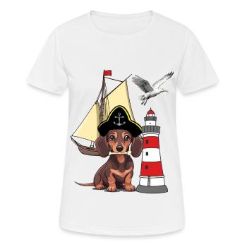Dackel Hund maritim - Frauen T-Shirt atmungsaktiv - Weiß - Vorne - AI Model Female 172 dark (172cm)